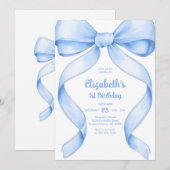 Coquette Blue Bow Birthday Invitation (Devant / Derrière)