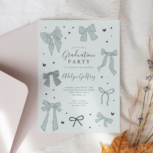Coquette Blue Bow Graduation Party Invitation