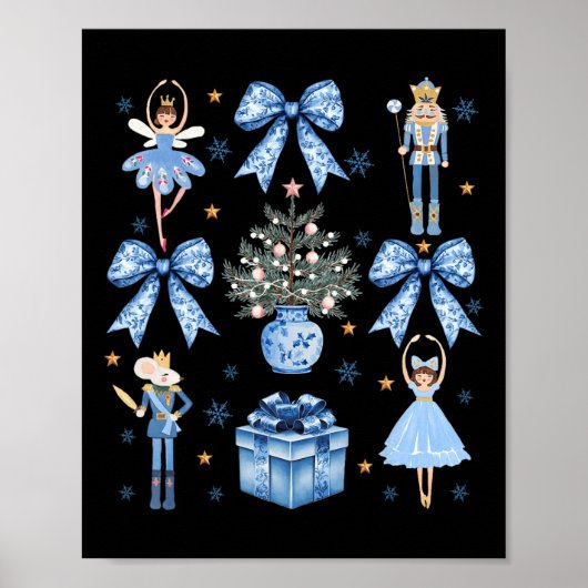 Coquette Blue Bow Notenkraker Xmas Vrolijk kerstfe Poster (Voorkant)