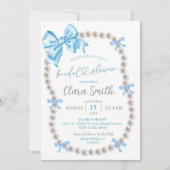 Coquette Blue Bow Pearl Bridal Showeuse Invitation (Devant)