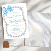 Coquette Blue Bow Pearl Bridal Showeuse Invitation