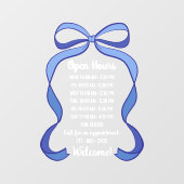Coquette Blue Bow Small Business Open Hours Raamsticker (Vel)