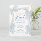 Coquette Blue Bow Tying the Knot Vrijgezellenfeest Kaart (Staand voorkant)
