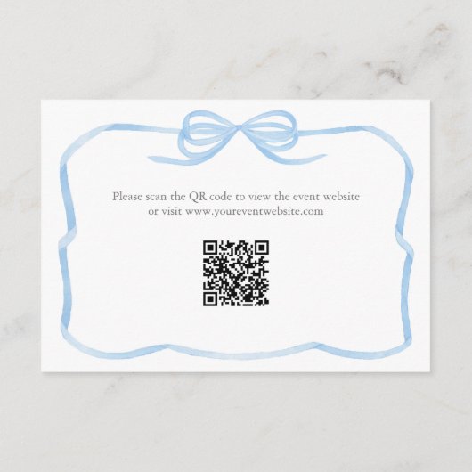 Coquette Blue Bow Wedding Shower Details QR Code Informatiekaartje (Achterkant)