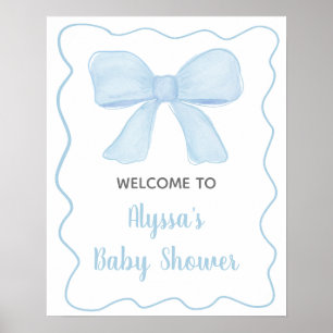 Coquette Blue Boy Bow Baby shower Welkom Poster