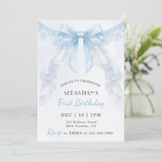 Coquette Blue Lace Bow Boy Eerste Verjaardag Kaart