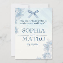 Coquette Blue Watercolor Floral Wedding Invitation