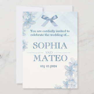 Coquette Blue Watercolor Floral Wedding Invitation Kaart
