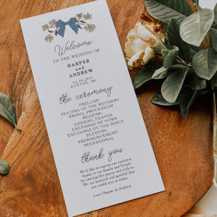Coquette Blue Yellow Bows Wedding Ceremony Program Programma