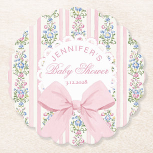 Coquette Blush Pink Bow Roos Baby shower Kartonnen Onderzetters