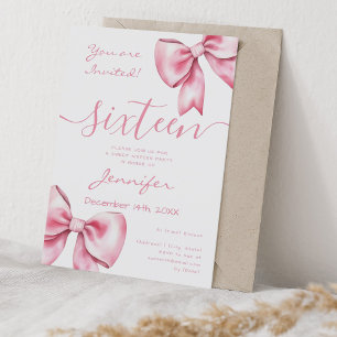 Coquette Blush Pink Bow Sweet 16 Verjaardag Kaart