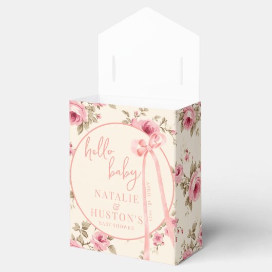 Coquette Blush Roze Bow Bloemen Baby shower Custom Bedankdoosjes (Geopend)
