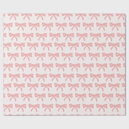 Coquette blush roze en rood gestreepte bogen cadeaupapier (Vlak)
