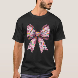 Coquette Boog Eenhoorn Moederdag Patroon Roze Lint T-shirt