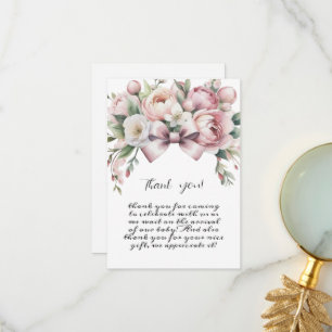 Coquette Boog & Pioen Waterverf Baby Shower Bedankkaart