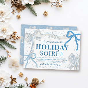 Coquette Bord Blue Bows Kerstvakantie Soirée Kaart