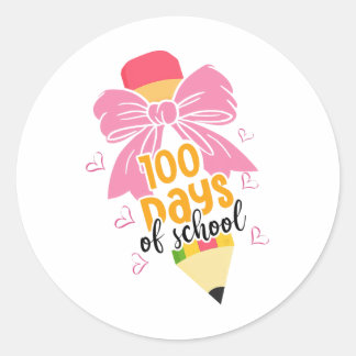 Coquette Bow 100 Days of School Pencil 100th Day T Ronde Sticker
