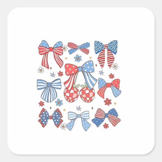 Coquette Bow 4 juli Amerikaanse Patriottische Vierkante Sticker (Voorkant)