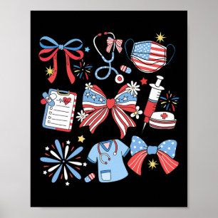 Coquette Bow 4th July Verpleegkundige IC Verpleegk Poster