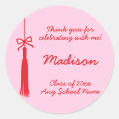 Coquette Bow Afstudeerder Tassel Roze Rood 2025 Af Ronde Sticker (Voorkant)