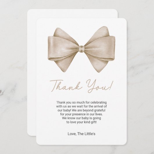 Coquette Bow Baby shower Bedankt Card Kaart (Voorkant / Achterkant)