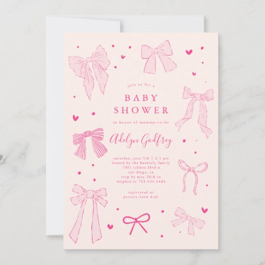 Coquette Bow Baby shower rose Invitation (Devant)