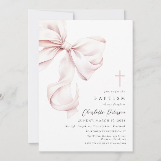Coquette Bow Baptism Invitation (Devant)