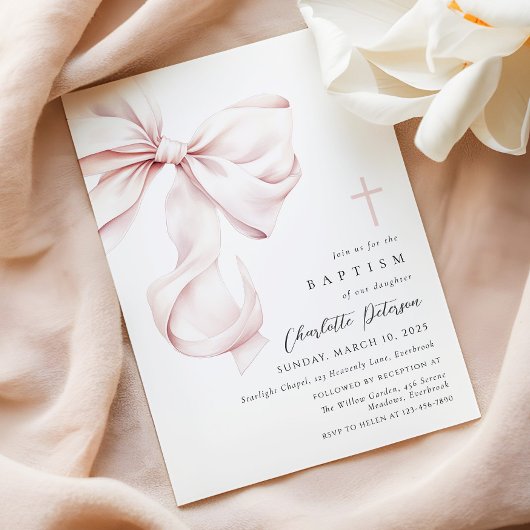 Coquette Bow Baptism Invitation