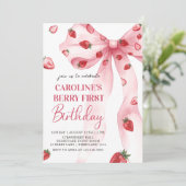 Coquette Bow Berry eerste aardbeien 1e verjaardag Kaart (Staand voorkant)