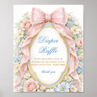 Coquette Bow Bloom Baby Shower Diaper Raffle Poster