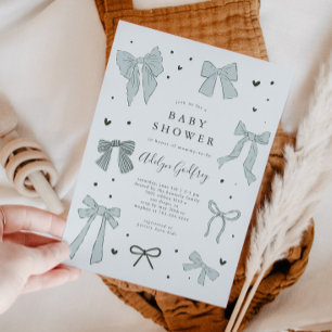 Coquette Bow Blue Baby shower Uitnodiging