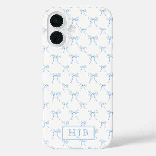 Coquette Bow Blue Monogram Initiaal iPhone 16 Hoes (Achterkant)