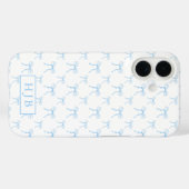 Coquette Bow Blue Monogram Initiaal iPhone 16 Hoes (Achterkant (horizontaal))