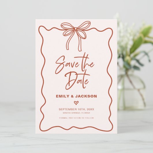 Coquette Bow Border Wedding Save The Date Kaart (Staand voorkant)