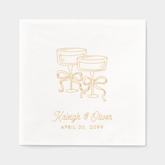 Coquette Bow Champagne Mariage Cocktail Serviettes (Recto)