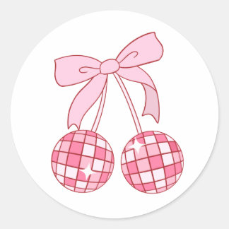 Coquette Bow Cherry Disco Ball Sticker