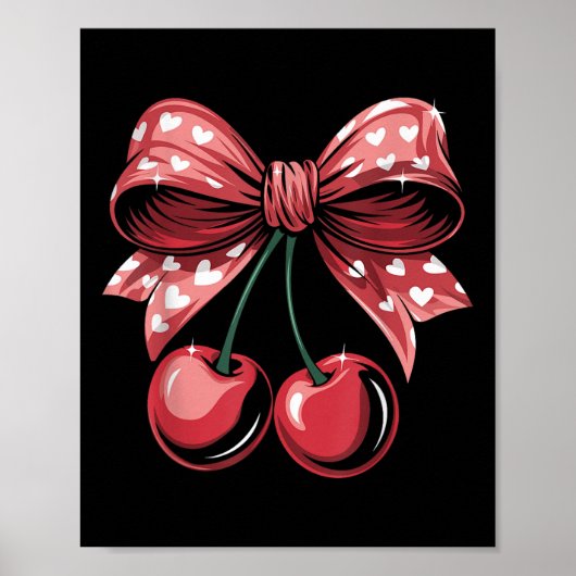 Coquette Bow Cherry Valentijnsdag Hart Vrouwen Gir Poster (Voorkant)