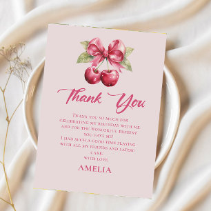 Coquette Bow Cherry Verjaardag Bedankt Card