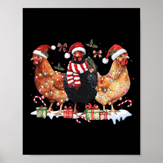 Coquette Bow Chicken Christmas Pet Lights Boerderi Poster (Voorkant)