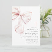 Coquette Bow Christening Invitation Kaart (Staand voorkant)