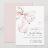 Coquette Bow Christening Invitation Kaart (Voorkant / Achterkant)
