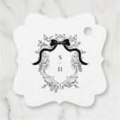 Coquette Bow Crest Monogram Franse bruiloft Bedankjes Labels (Achterkant)