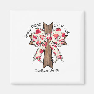 Coquette Bow Cross Valentijnsdag Jesus Bible Vers Magneet