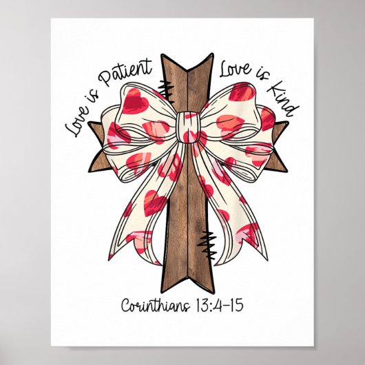 Coquette Bow Cross Valentijnsdag Jesus Bible Vers Poster (Voorkant)