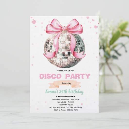 Coquette Bow Disco Party Invitation (Debout devant)