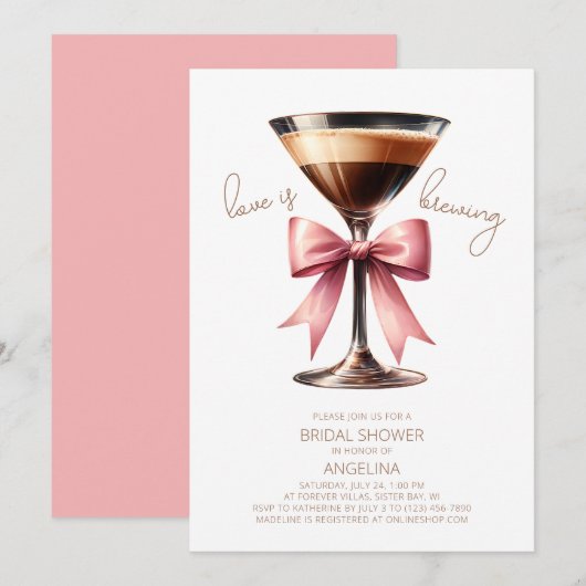 Coquette Bow Espresso Martini Vrijgezellenfeest Kaart (Voorkant / Achterkant)