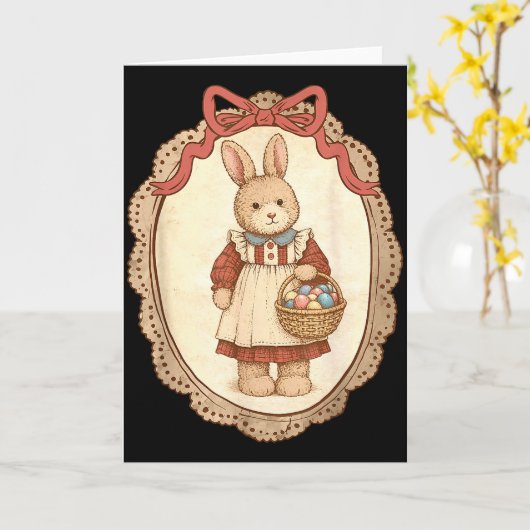 Coquette Bow Funny Bunny Eggs Rabbit Happy Easter  Kaart (Gele Bloem)