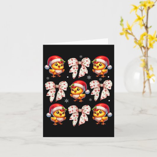 Coquette Bow Funny Chicken Christmas Boerderij Ani Kaart (Gele Bloem)