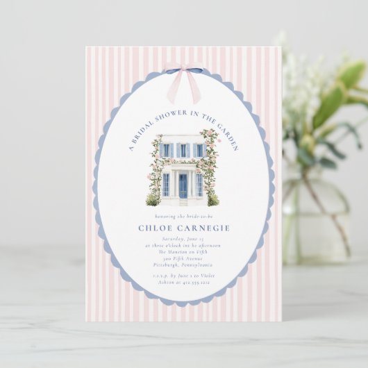 Coquette Bow Garden Manor Bridal Shower Invitation (Debout devant)