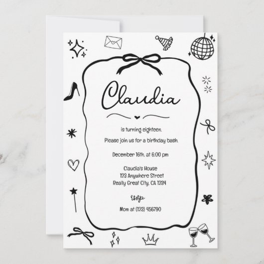 Coquette Bow Invitation Anniversaire Fête de rêve (Devant)